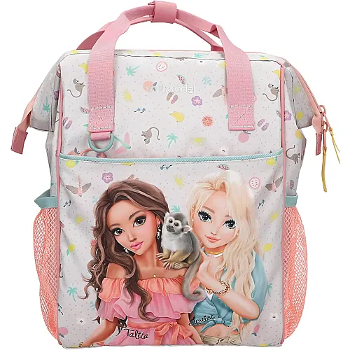 Depesche 13330 TOPModel Juicy - Rucksack in Creme und Rosa, mit Model Motiv und buntem Muster, Tasche mit verstellbaren Tr�gern