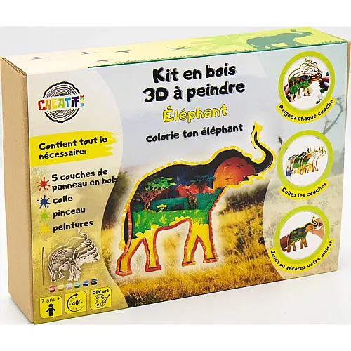 Creatif Wood Kit EN Bois 3D A Peindre Elephant