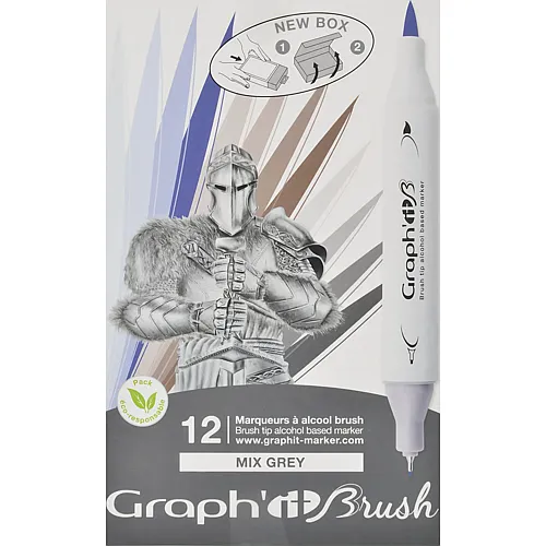 Graph'it Brush & Extra Fine Set 12 Marqueurs Mix Greys