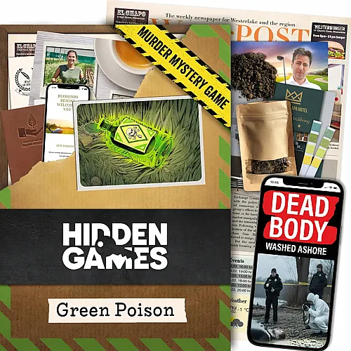 Hidden Games Crime Scene - Case No. 3 - Green Poison - British UK - Realistic Crime Scene Game, exciting Detective Game, Escape Room Game