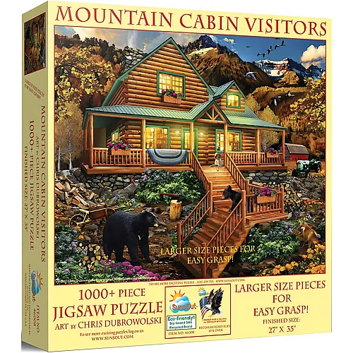 SunsOut Puzzle Chris Dubrowolski Mountain Cabin Visitors - 1000 Teile