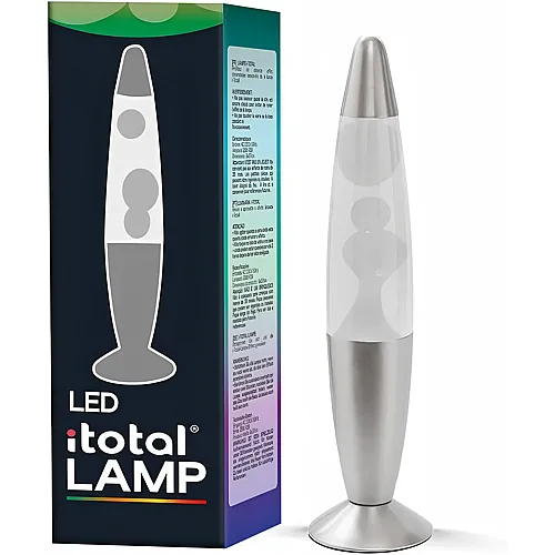 i-total LED-Lavalampe, farbwechselnder silberner Sockel, weisses Wachs