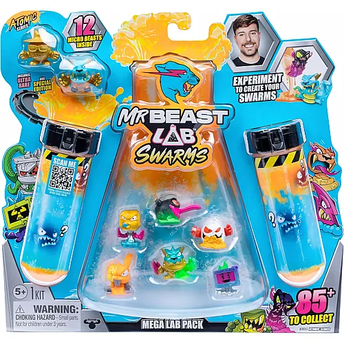 Moose Toys MrBeast Lab Swarms, Atomic-Serie, Mega-Labor-Packung, Experiment, Wasser hinzuf�gen, Reagenzglas sch�tteln, 2/12 Mini-Monster-Sammelfiguren (2,5 cm) von MrBeast Swarms enth�llen