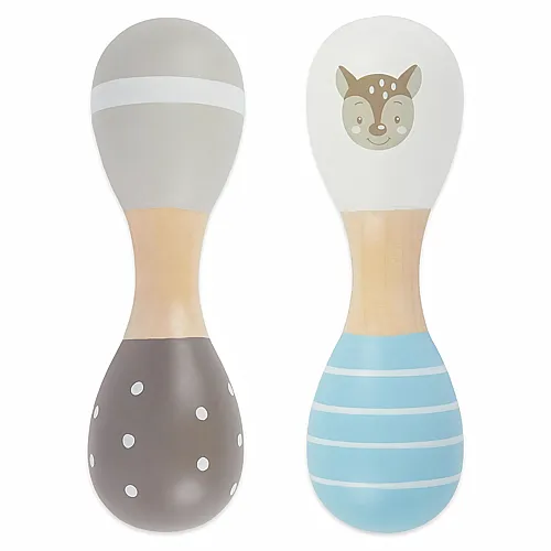Bieco Baby Rassel Holz Reh | Hantelrassel | 2er Set | 19 cm | Kinder Rassel Musikinstrument | Holzrassel Baby Montessori