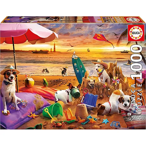 Educa Puzzle Hunde spielen am Strand - 1000 Teile