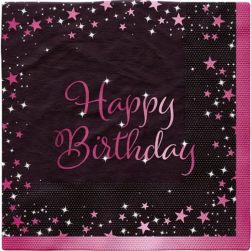 Riethm�ller 16 Servietten Happy Birthday pink, 33 x 33cm