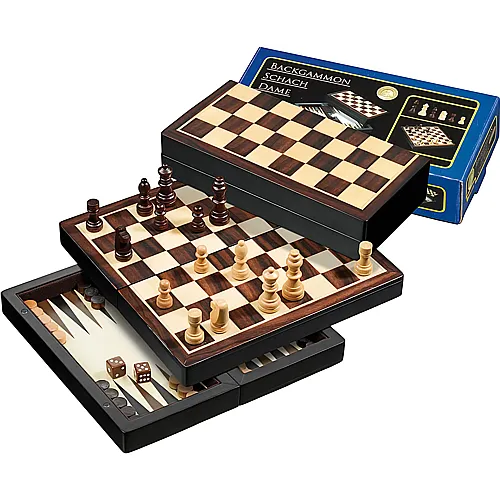 Philos Spiele Reise-Schach-Backgammon-Dame-Set, magnetisch (12mm)