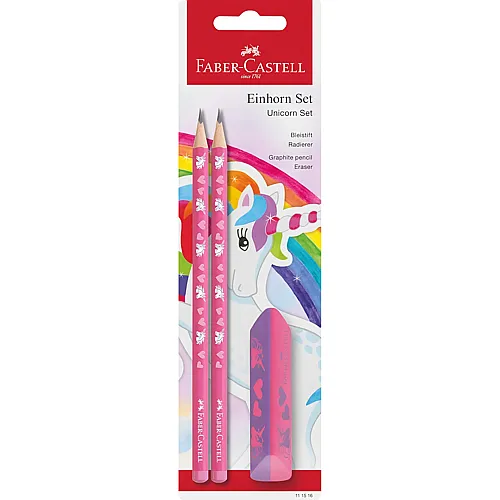 Faber-Castell Schreibset Einhorn mit Bleistifte HB und Radiergummi - 3 Teile