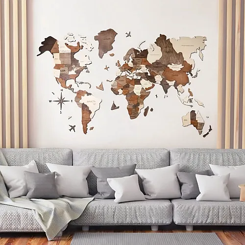 Creatif Wood Carte DU Monde 3D Multicolor XL 120x200cm