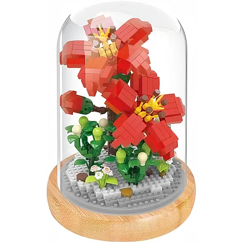 WiseHawk Wise Hawk Bausatz mit Miniaturbl�cken zum Bauen von Blumen. Mit Holzst�nder und Kuppelabdeckung. Chinesische Rose