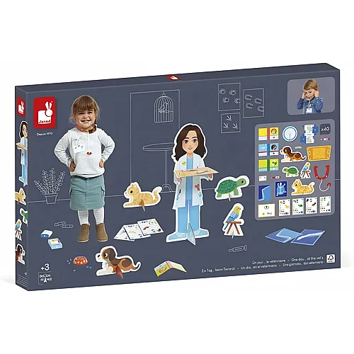 Janod Ein Tag... beim Tierarzt � Rollenspiel f�r Berufe � incl. 40 Zubeh�rteile � Grosse Figuren (65 cm) - Regt die