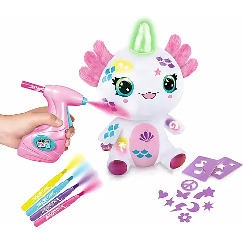 Canal Toys Airbrush Plush Leuchtender Axolotl, dekorieren Sie Ihren eigenen Pl�sch, waschen Sie ihn ab und wiederholen Sie ihn, leuchtet auf, um die Axalotls-Gef�hle zu zeigen, Marmeladenverpackung, lustiges