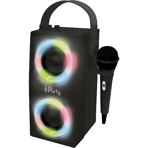 Lexibook Iparty tragbarer Bluetooth-Lautsprecher mit Mikrofon und tollen Lichteffekten, schwarz