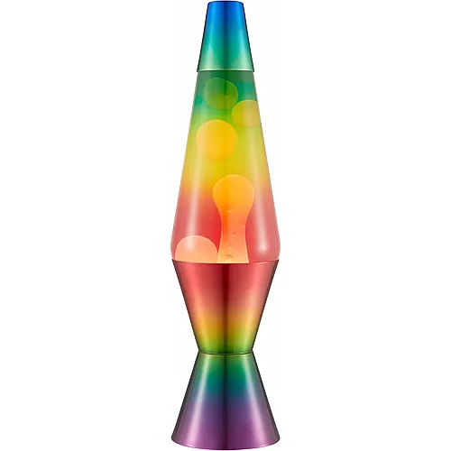 Lampe Regenbogen, handbemalte dreifarbige Form, weisses Wachs, klare Flüssigkeit