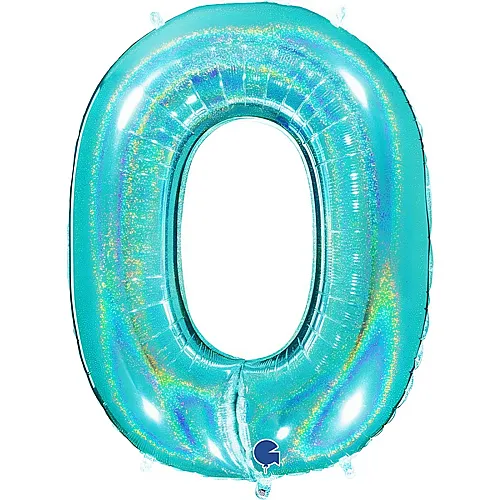 Folienballon Zahl 0 glitter, holographic T�rkis - 102 cm