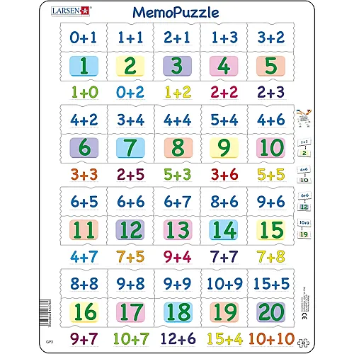 Larsen Puzzle Memo Puzzle - Addition mit Zahlen von 0-20 - 40 Teile