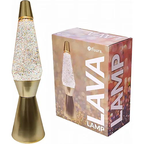 Lavalampe Goldene Basis, transparente Fl�ssigkeit und Lava-Glitter