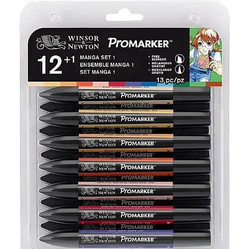 Winsor & Newton W&n Promarker 12+1 Set Manga Extension Pack 1