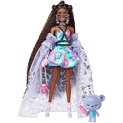 Barbie Extra Fancy Puppe im lila Kleid mit Teddymuster