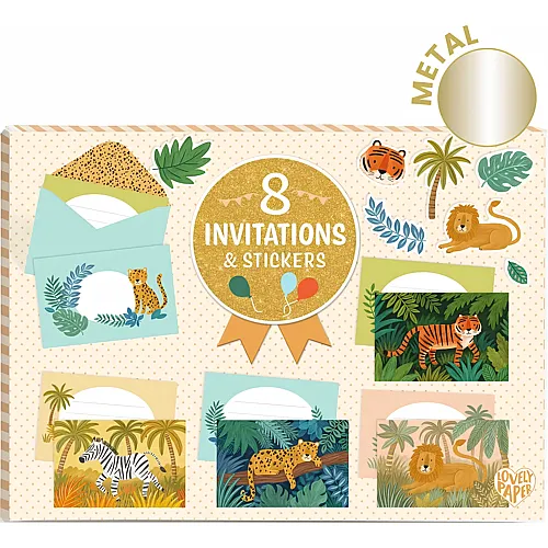 Djeco Einladungskarten-Set Dschungeltiere
