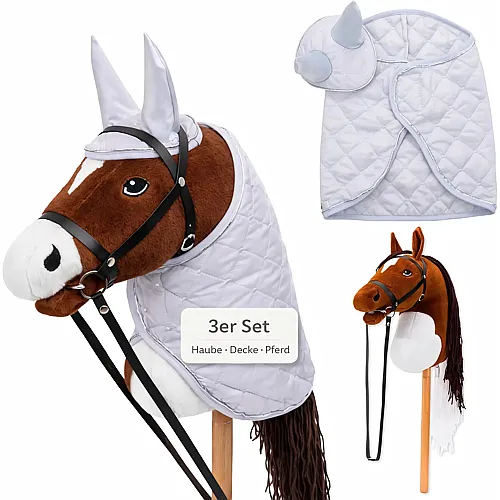 Hoofly Large hobby horse with rug & fly veil grey
