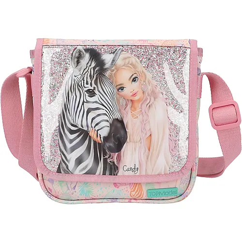 Depesche TOPModel Wild - Kleine Umh�ngetasche in Rosa, mit Model Motiv und buntem Tier Muster, Tasche mit verstellbarem
