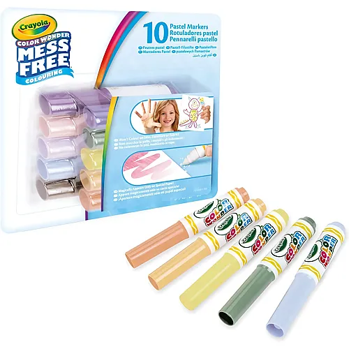 Crayola Color Wonder, Set mit 10 Filzstiften ohne Flecken mit transparenter Tinte, Pastellfarben, Maxi-Tip, ab 3 Jahren