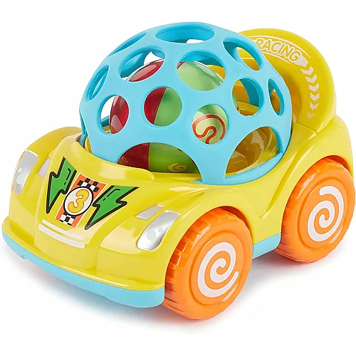 Bieco R�ckzug Auto Mit Rassel, Gelb | Baby Spielzeug | Aufziehautos Mit R�ckzug | Ab 1 Jahr | Cars Geschenke
