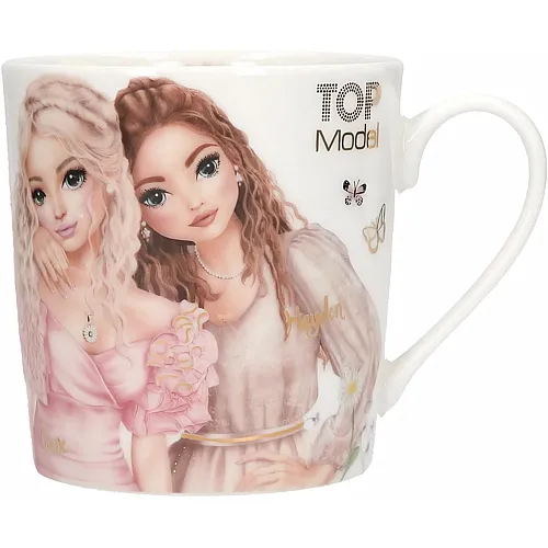 Depesche TOPModel Summer Feeling - Tasse in Weiss, mit Model Motiv, Blumen und Spruch, Trinkbecher aus Porzellan mit Henkel