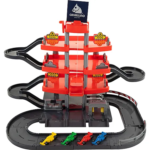 Cavallino Toys Racing Parkhaus Rot mit 4 Etagen und Autos Spielset