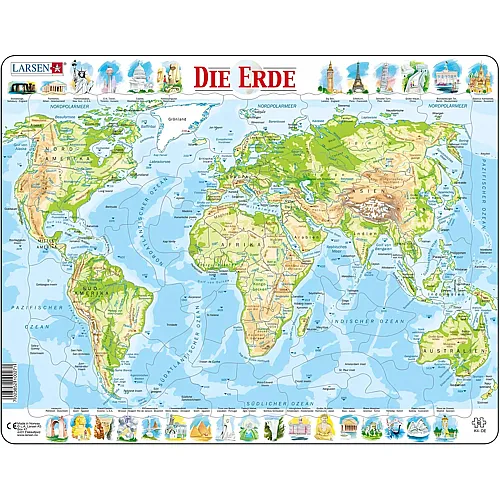 Larsen Puzzle Weltkarte - 80 Teile