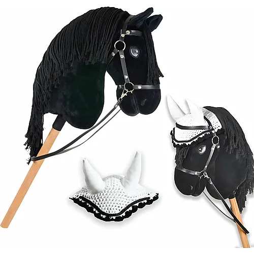 Hobby Horse Land Black Star A3 - Steckenpferd mit Fliegenhaube Weiss