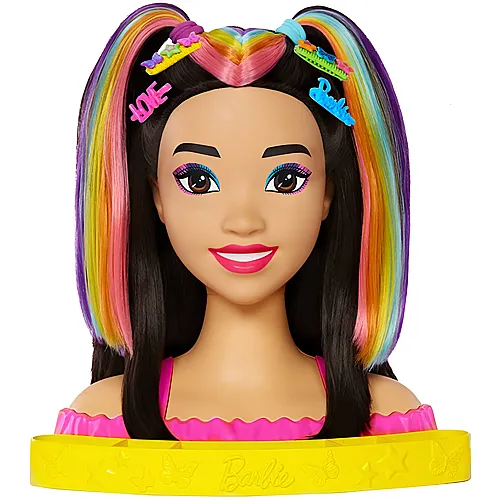 Barbie Totally Hair Neon-Regenbogen Deluxe Styling-Kopf mit schwarzen Haaren