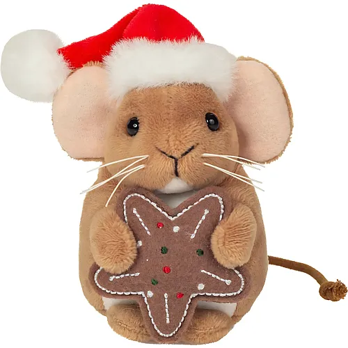 Teddy-Hermann Weihnachtsmaus mit Keks - 11 cm