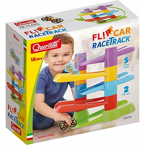 Quercetti Rennstrecke mit Flip Cars, 7 Teile.