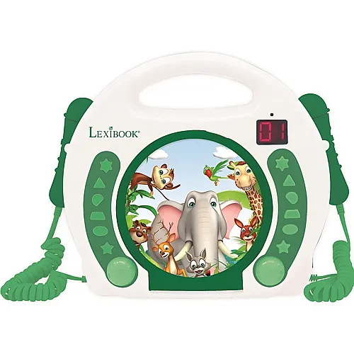 Lexibook Tragbarer CD-Player Tierfamilie mit 2 Mikrofonen zum Mitsingen
