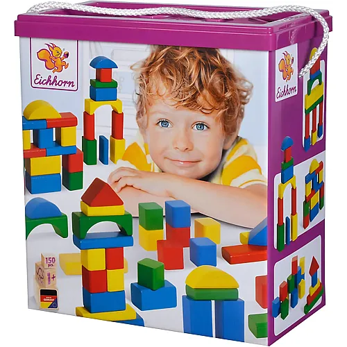 Bunte Holzbausteine in der Aufbewahrungsbox - 150 Teile