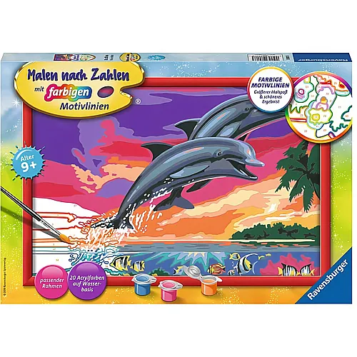 Ravensburger Malen nach Zahlen Farbige Motivlinien Welt der Delfine