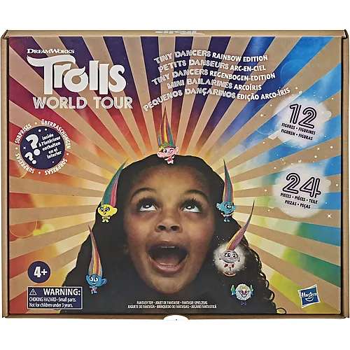Hasbro Trolls World Tour Tiny Dancers Regenbogen-Edition mit 12 Tiny Dancers, 4 Sonnenbrillen, 10 Ringen, 10 Haarspangen, ab