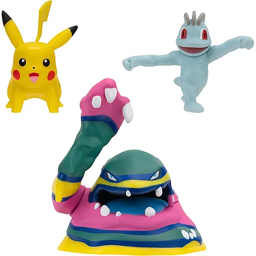 Jazwares Pok�mon Batte-Figurenset � Machop, Pikachu, Alolan Muk