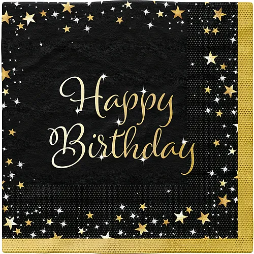 Riethm�ller 16 Servietten Happy Birthday gold, 33 x 33cm