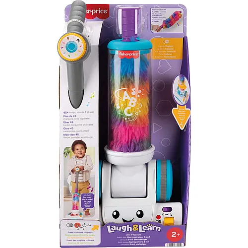 Fisher-Price Lernspass Staubsauger, d/f/i 2 in 1, Staubwedel, Lieder,