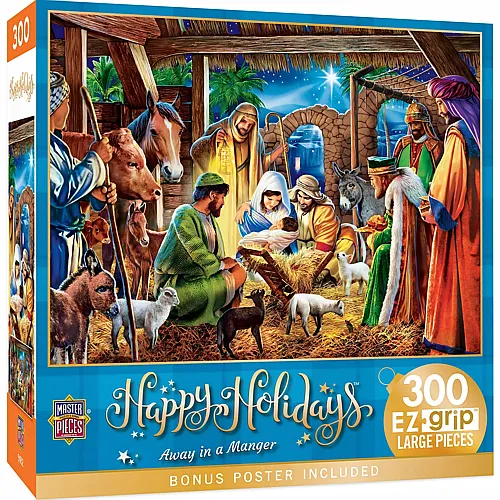 Master Pieces Puzzle Happy Holidays Away in a Manger - 300 Teile