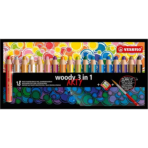 Stabilo woody 3 in 1 - Multitalent-Buntstift - ARTY - 18er Set + Anspitzer