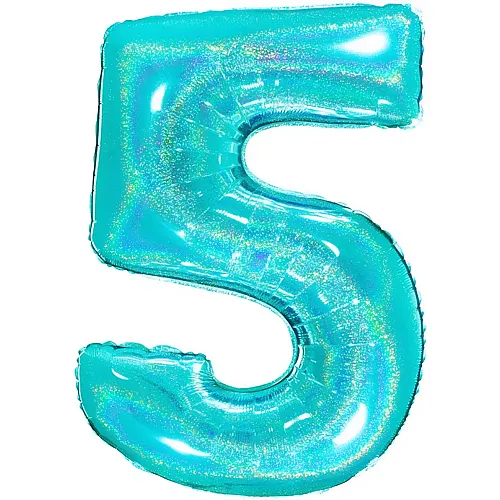 Grabo Folienballon Zahl 5 glitter, holographic t�rkis - 102 cm