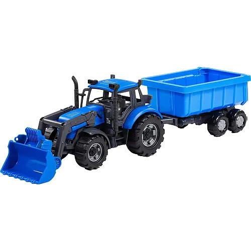 Traktor mit Lader und Anhnger, Muldenkipper Blau