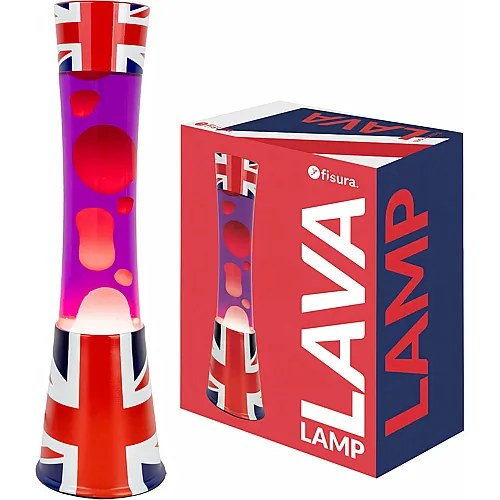 Fisura Lavalampe UK-Flagge. Basis mit Flaggenmuster, violette Fl�ssigkeit und rote Lava