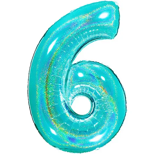 Foil Balloon Number 6 Glitter Holographic Turquoise - 102 cm