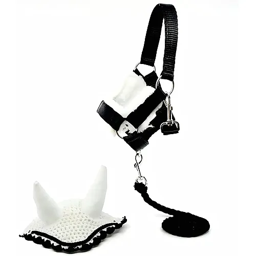 Hobby Horse Land Hobby Horse Zubeh�r-Set Halfter mit F�hrstrick und Insektenm�tze A3/A4 Schwarz/Weiss