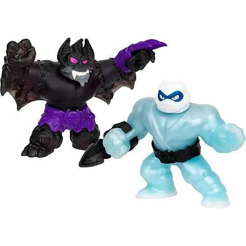 Moose Toys Heroes of Goo Jit Zu Meteor Madness Doppelpacks, Flame Blazagon gegen Cacticus & Pantaro gegen Sludgewing, mit Meteor-Kampfhandschuhwaffe, bis auf die dreifache Gr��e dehnbar